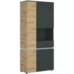 Luci 4 door tall display cabinet RH (including LED lighting) in Platinum and Oak - Artisan Oak /Cosmos Grey