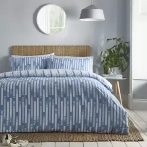 Charlotte Thomas Dune Blue Reversible Duvet Cover Set Striped Bedding Modern Fresh Bed Lining with Polliowcases King - Blue