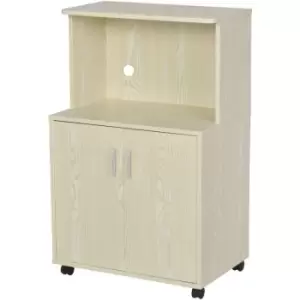 Kitchen Storage Unit Microwave Cart Trolley w/ Cabinet Wheels Shelf Oak - Homcom