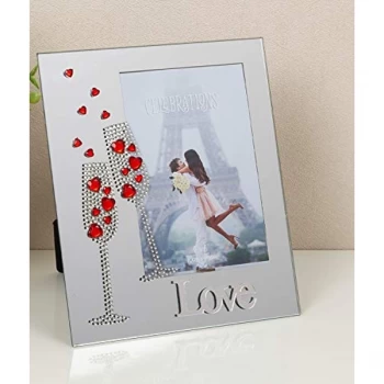 4" x 6" - Mirror Photo Frame with Red Crystal Hearts - LOVE