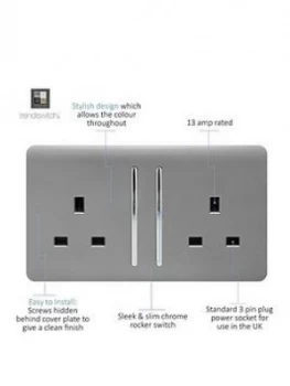 Trendiswitch 2G 13A Switched Socket Light Grey