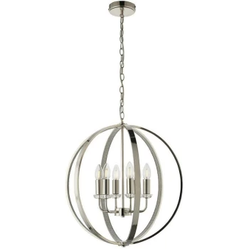 Endon Directory Lighting - Endon Ritz - 6 Light Ceiling Pendant Bright Nickel & Clear Faceted Acrylic, E14
