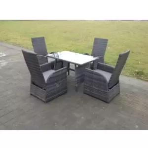 Fimous - Oblong Rectangular Table Adjustable Reclining Chair Rattan Dining Set Outdoor Garden Furniture Table And Chair Set Mixed Grey 4 Chairs