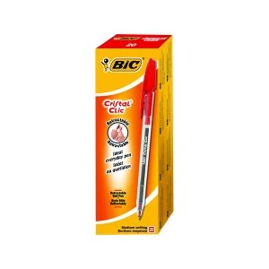 Bic Red Cristal Clic Retractable Ballpoint Pen Pack of 20 850734