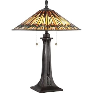 2 Light Tiffany Table Lamp - Bronze Finish, E27