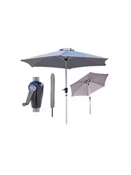 Glamhaus Glamhaus Tilting Light Grey Garden Table Parasol Umbrella 2.7M With Crank Handle, Uv40+ Protection, Includes Protection Cover - Robust Alumin