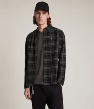 AllSaints Mens Cortland Check Shirt, Black, Size: XL