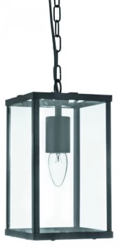 1 Light Ceiling Lantern Pendant Matt Black, Glass Panels, E27