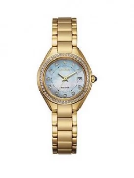 Citizen Ladies Eco Drive Gold Stainless Steel Crystal Bezel Mop Dial Watch