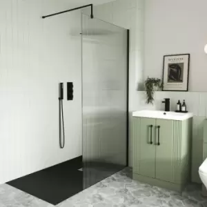 Diamond - Modern 1000mm Fluted Walk In Wet Room Shower Screen Easy Clean 8mm Glass Black - Clear