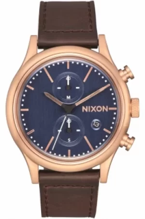Mens Nixon The Station Chrono Leather Chronograph Watch A1163-2629