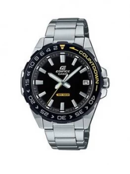 Casio EXCLUSIVE Casio Edifice Black and Yellow Detail Dial Stainless Steel Bracelet Mens Watch, One Colour, Men