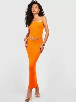 Boohoo Bandeau Rib Knit Maxi Dress - Orange, Size L, Women