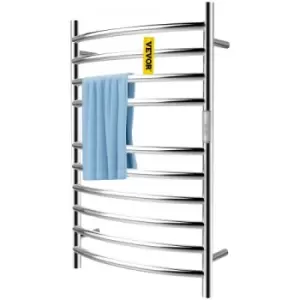 VEVOR Heated Towel Rack, 10 Bars Curved Design, Mirror Polished Stainless Steel Electric Towel Warmer with Built-In Timer, Wall-Mounted for Bathroom,