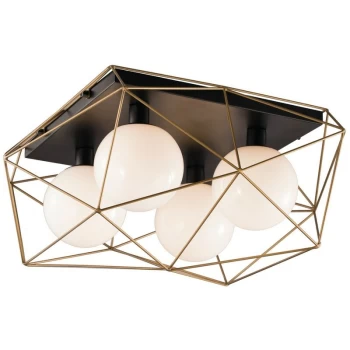 Fan Europe Abraxas - Globe Cage Semi Flush Ceiling Light, Black, Gold, E27