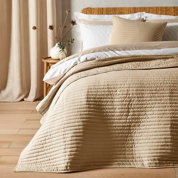 Bianca Luxurious Linear Lines Quilted Bedspread, Natural, 220 x 230 Cm
