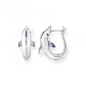 Sterling Silver Dolphin Blue Stones Hoop Earrings CR688-644-1