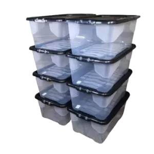 8 x 42L Clear Storage Box with Black Lid, Stackable and Nestable Design Storage Solution