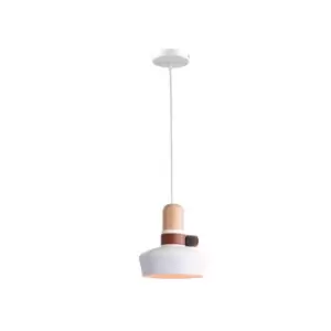 Ialysos Dome Ceiling Pendant Light 1x E27 White Wood Leather