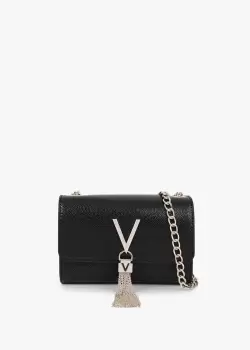 Valentino Bags Womens Divina Fold Over Shoulder Bag With Chain Strap In Nero/Gold