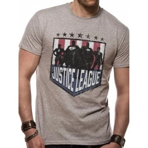 Justice League Comics - Silhouette Shield Mens Medium T-Shirt - Grey