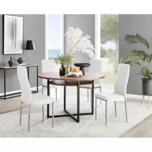 Furniture Box Adley Brown Wood Storage Dining Table and 4 White Milan Chrome Leg Chairs