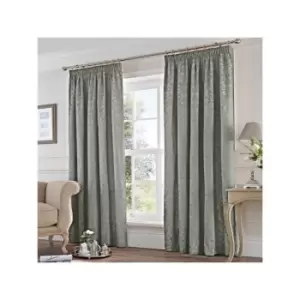 Fusion Eastbourne Damask Jacquard Pencil Pleat Curtains, Silver, 46 x 72 Inch
