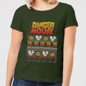 Danger Mouse Pattern Knit Womens T-Shirt - Forest Green - XXL