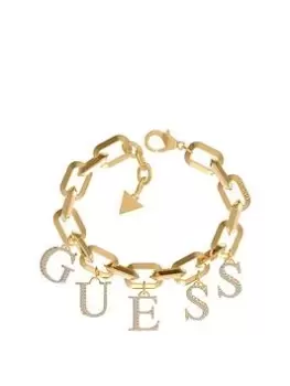 Guess Crystal Harmony Clear Bold Logo Charm Bracelet Yellow Gold