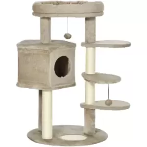 Cat Tree for Indoor Cats Tower w/ Ramp, Bed, Cat House, Toy Ball - Brown - Pawhut