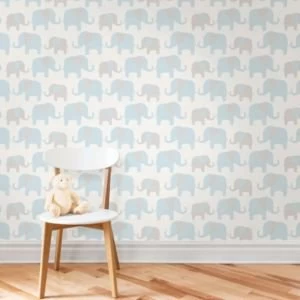Wallpops Elephant parade Blue Peel stick wallpaper L5500mm W520mm