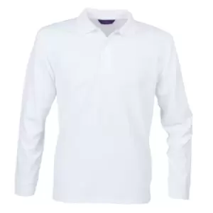 Henbury Adults Unisex Long Sleeve Coolplus Piqu Polo Shirt (3XL) (White)