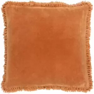 The Linen Yard - Bertie Velvet 100% Cotton Fringed Cushion Cover, Rust, 45 x 45 Cm