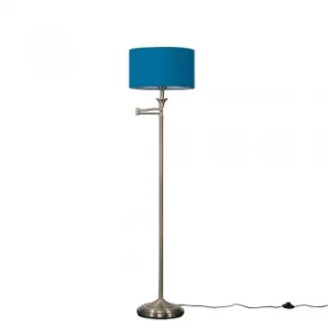 Sinatra Brass Floor Lamp with Large French Blue Reni Shade