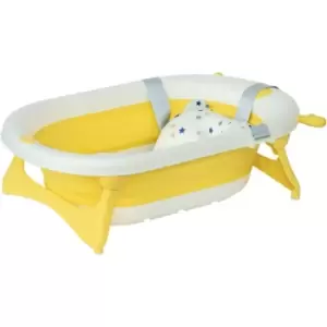 Foldable Baby Bath Tub Ergonomic with Temperature-Induced Water Plug - Yellow - Homcom