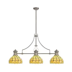 3 Light Telescopic Ceiling Pendant E27 With 30cm Tiffany Shade, Polished Nickel, Beige, Clear Crystal - Luminosa Lighting