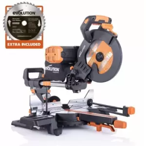 Evolution R255SMS-DB+ 255mm Double Bevel Sliding Mitre Saw With 28T TCT Multi-Material Cutting Blade (110V)