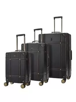 Rock Luggage Vintage 8-Wheel Suitcases 3 Piece Set - Black