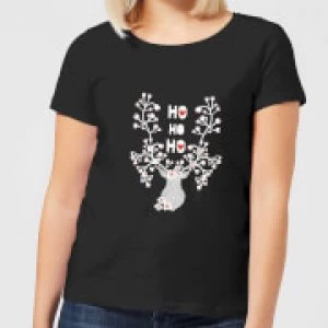 Ho Ho Ho Reindeer Womens T-Shirt - Black - 3XL - Black