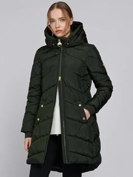 Barbour International Braeside Faux Fur Lined Hood Quilted Coat - Green, Size 16, Women
