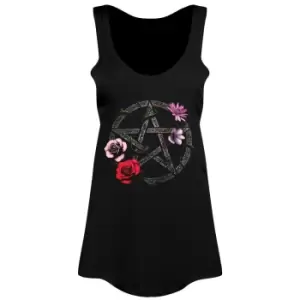 Requiem Collective Floral Pentagram Ladies Floaty Vest (Extra Small) (Black)