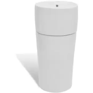 Ceramic Stand Bathroom Sink Basin Faucet/Overflow Hole White Round Vidaxl White