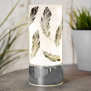 Glass Black Feather Light Tube with LEDs 9 x 20cm