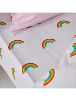 Catherine Lansfield Rainbow Swan Fitted Sheet, Pink, Size Double