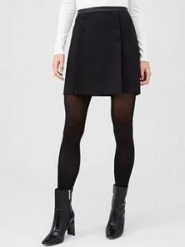 Oasis Button Detail Mini Skirt - Black, Size 18, Women