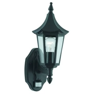1 Light Outdoor Garden Wall Lantern Black with Motion Sensor IP44, E27
