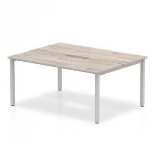 B2B Silver Frame Bench Desk 1400 Grey Oak (2 Pod)