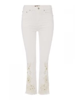 Free People Slim Cigarette Jeans With Cutwork In Ivory White
