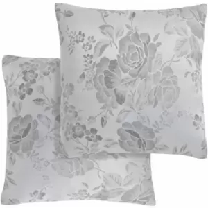 Emma Barclay Grace Floral Jacquard Cushion Cover, Silver, 43 x 43 Cm