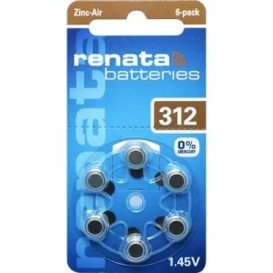 Renata Hearing Aid PR41 Button cell ZA312 Zinc air 165 mAh 1.4 V 6 pc(s)